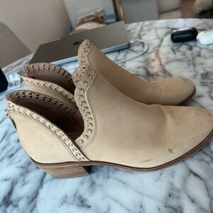 Vince Camuto Cream Ankle Booties with Scalloped Edge